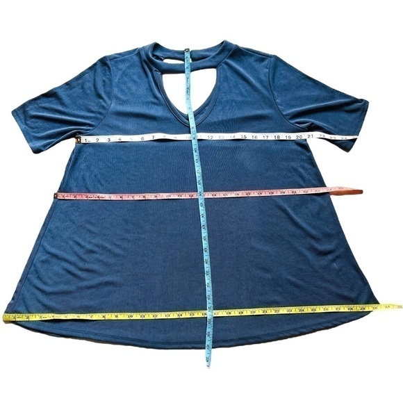 Kim & Cami blouse swing a-line rib fabric keyhole front back denim blue size L - Picture 10 of 12